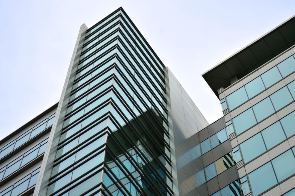 Modern glass office building exterior