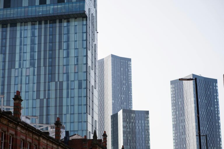 Modern city buildings and glass skyscrapers